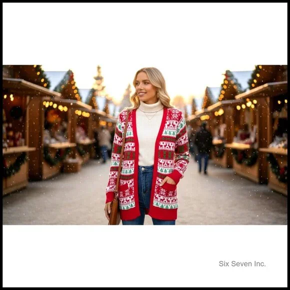 Cable Knit Chunky Cardigan V Neck Open Front Sweater Coat with Pockets - Picture 7 of 7